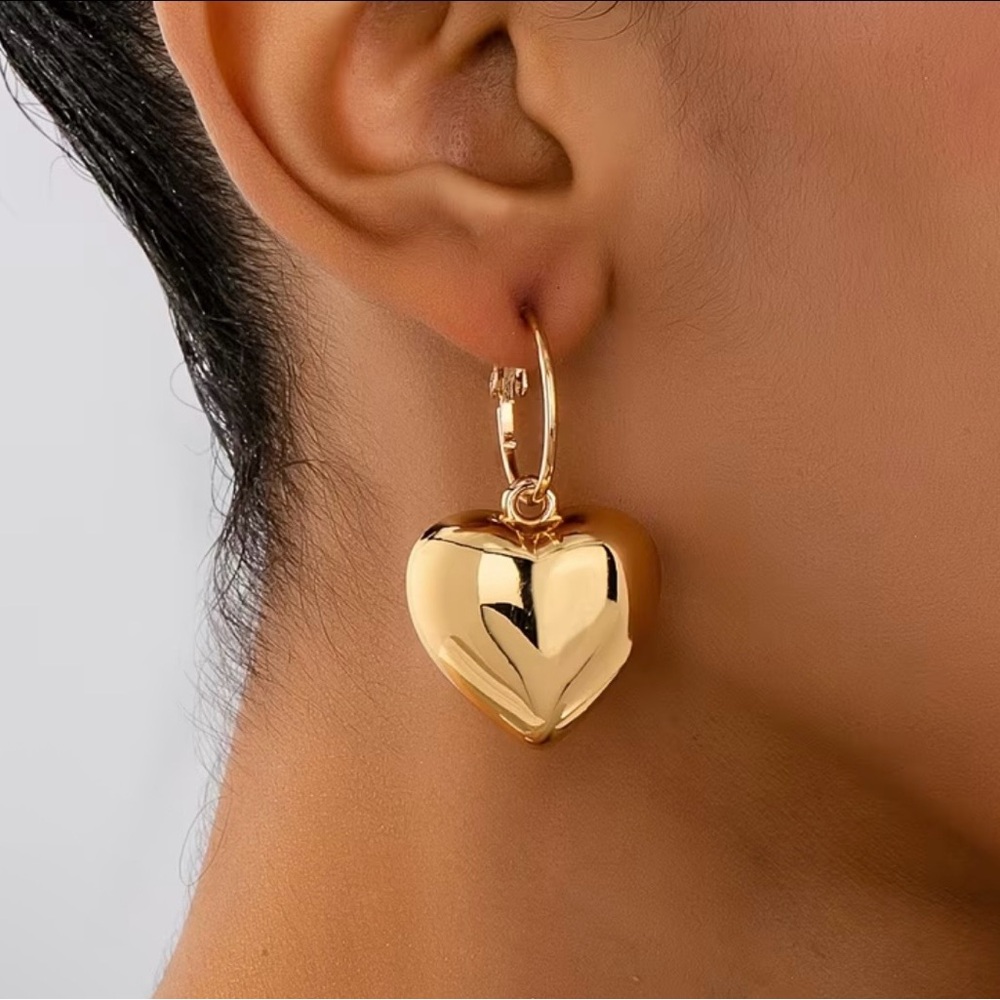 Gold Heart Drop Earrings